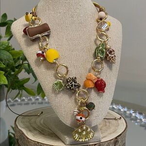 Artisan Gold and Multicolor Charm Necklace